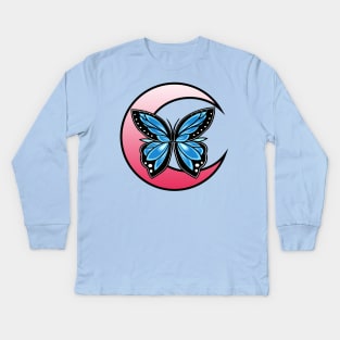 Moonlight Blue Butterfly Kids Long Sleeve T-Shirt